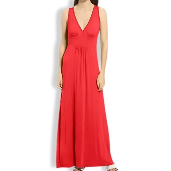 Loveappella Maxi Dress Deep V Neck Sleeveless Wide Strap Pull On Red Large NWT - Picture 1 of 10
